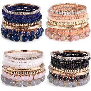 Boho Bracelets for Women Stackable Beaded Multi Color Adjustable Stretch Set